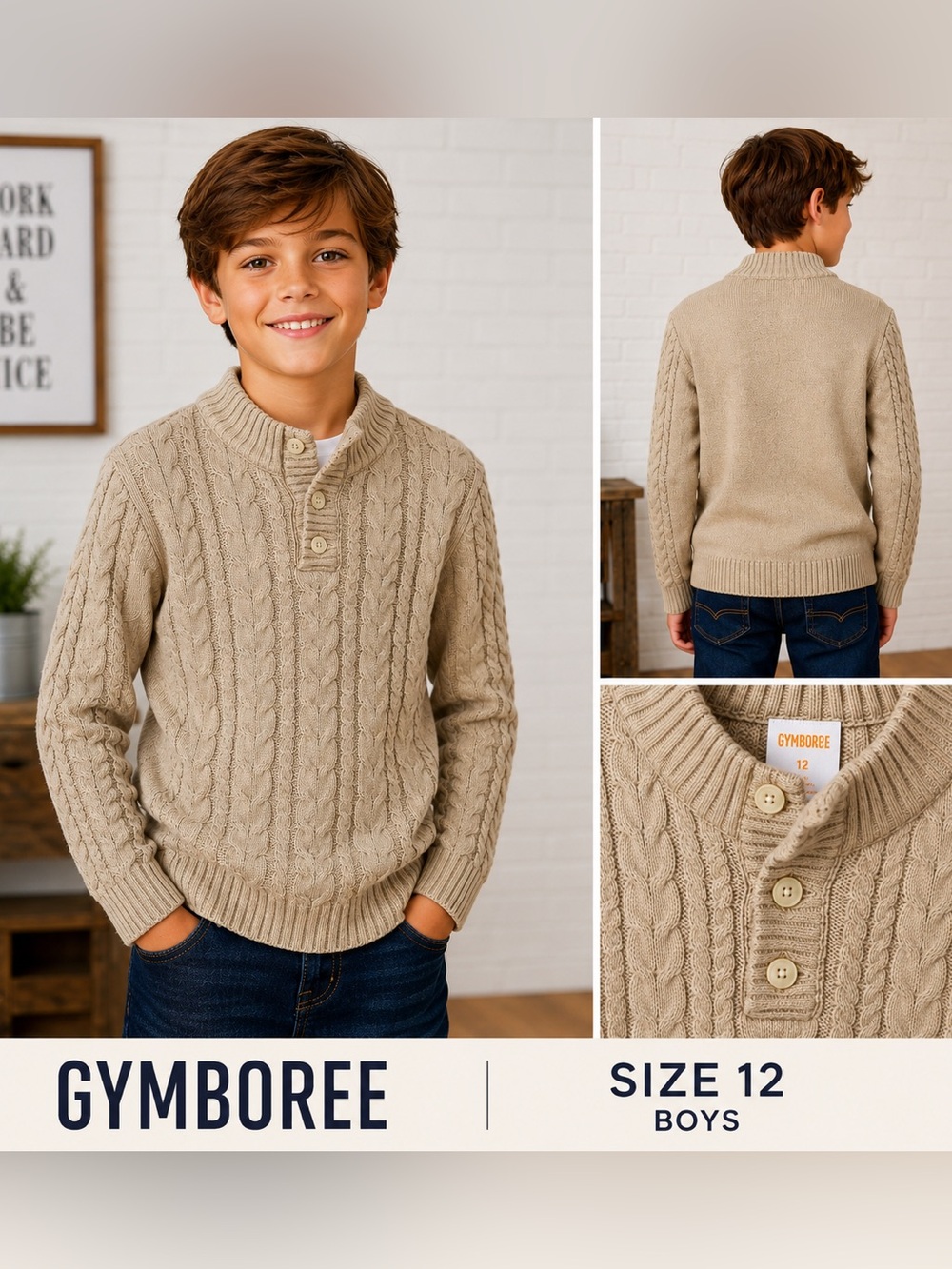 Gymboree Boys Cable Knit beige/tan Sweater – Size 12